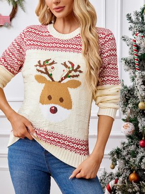 Women’s Sequined Elk Pattern Christmas Sweater