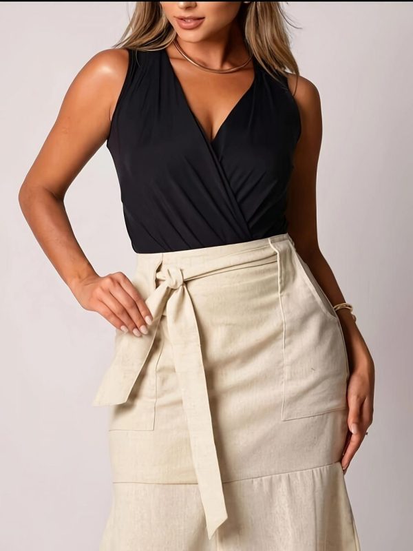 Spring High-Waist Tied Hip Wrap Slim Fit Midi Skirt - Image 3