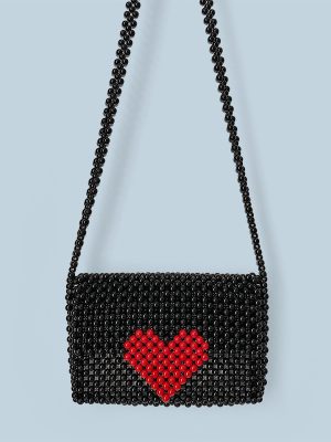 Handwoven Red Love Beaded Shoulder Messenger Phone Bag for Women