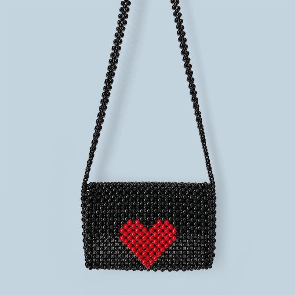 Handwoven Red Love Beaded Shoulder Messenger Phone Bag for Women