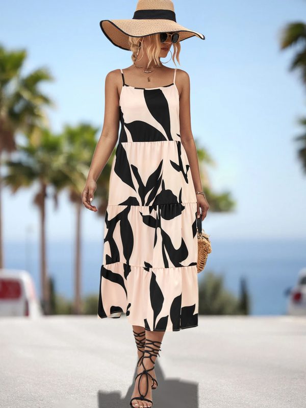 Spring Summer Women’s Spaghetti-Strap Floral Print Dress