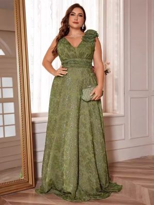 Women’s V-Neck Floor Length Green Evening Cocktail Party Dress