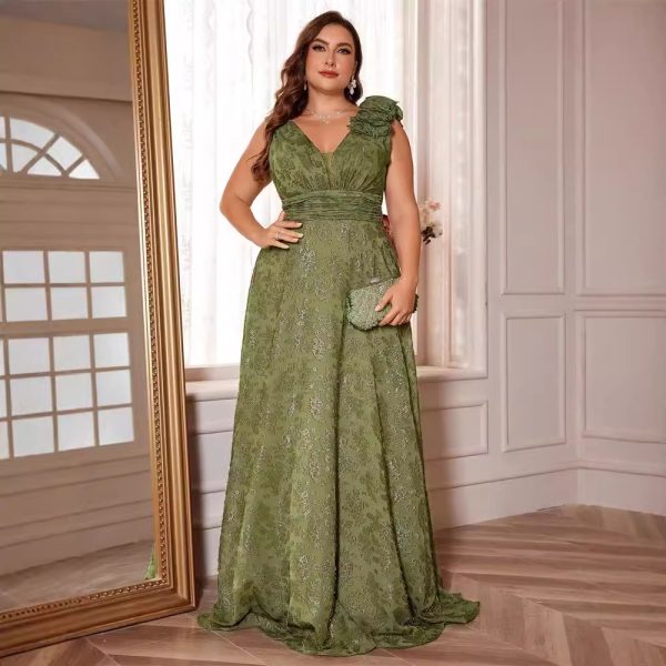 Women’s V-Neck Floor Length Green Evening Cocktail Party Dress