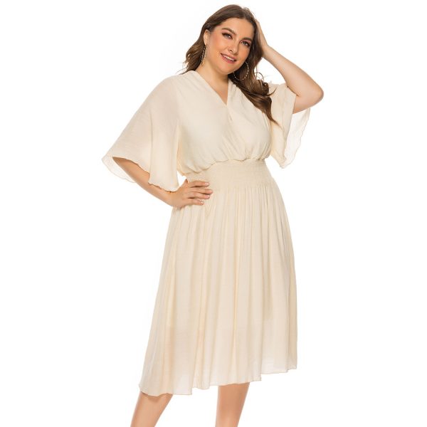 Plus Size V-Neck Waist-Controlled Flying Sleeve Summer Dress - Image 5