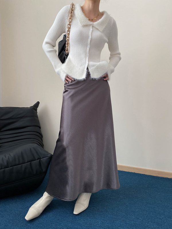 High-End Fleece-Lined Satin Micro Fishtail Skirt - Image 5