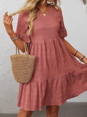 Spring Summer Women’s Loose Casual Short Sleeve Flowy Dress