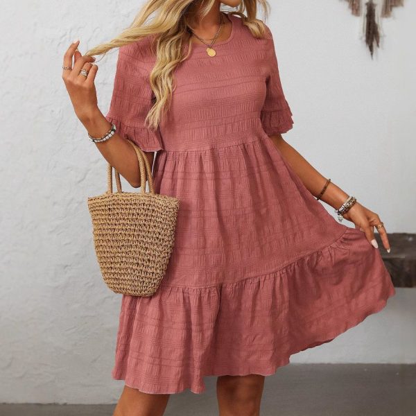 Spring Summer Women’s Loose Casual Short Sleeve Flowy Dress