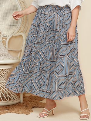 Plus Size Abstract Print Maxi Dress with Pleated Skirt