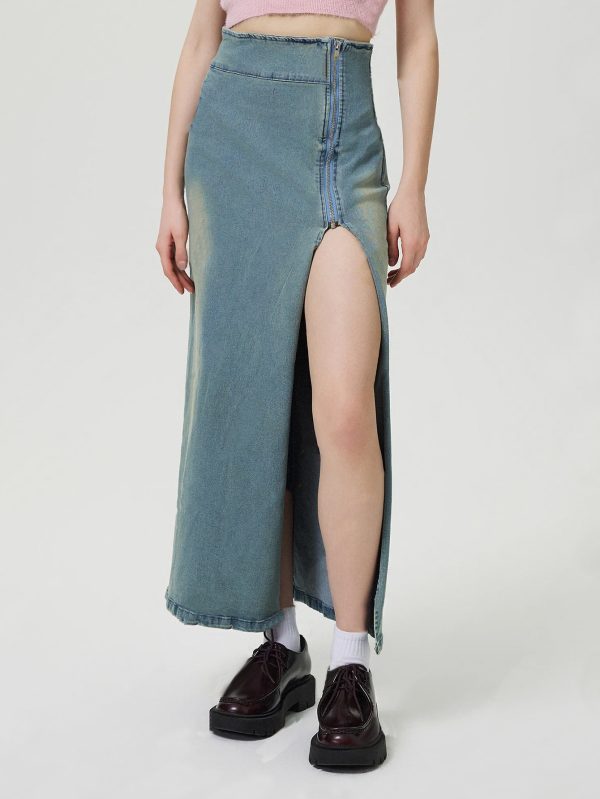 Casual Slit Denim Skirt for Women - Image 2