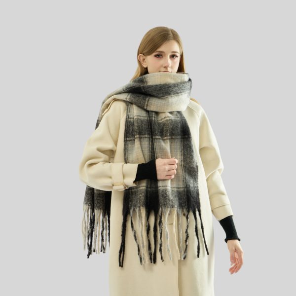 Mohair Plaid Tassel Scarf for Women - Thickened Warm Winter Wrap