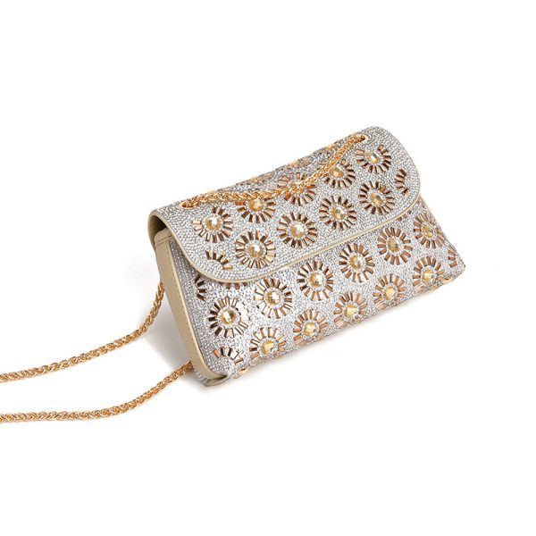 Floral Rhinestone Chain Crossbody Shoulder Party Dinner Bag - Image 2