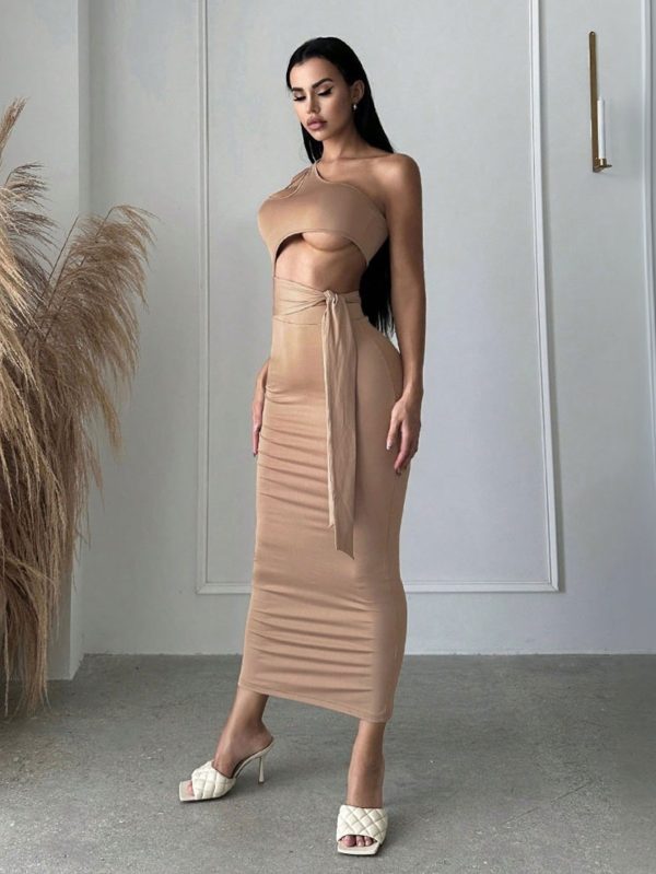 Sexy Diagonal Collar Strapless High Waist Dress - Spring/Summer - Image 3