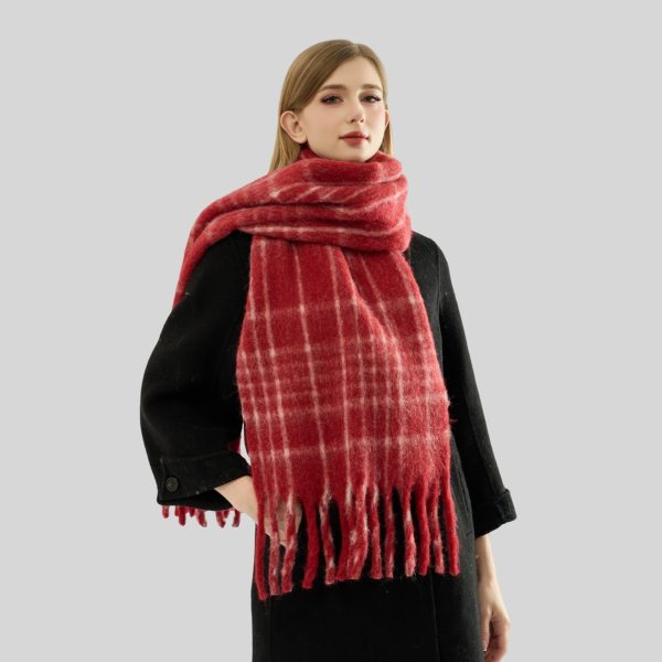 High-Grade Wool Blended Ankela Red Cell Pattern Scarf for Women - Image 2