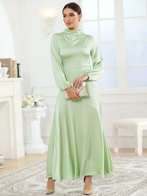 Elegant Satin Long Sleeve Dress – Autumn Loose Evening Dress