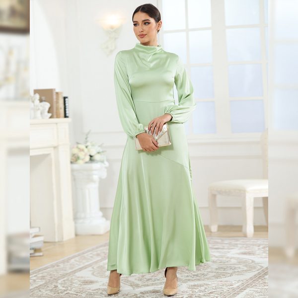 Elegant Satin Long Sleeve Dress – Autumn Loose Evening Dress