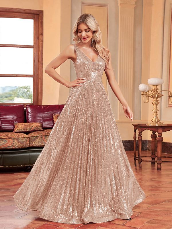 Elegant Champagne Beaded Slim Bridesmaid Cocktail Evening Dress - Image 2