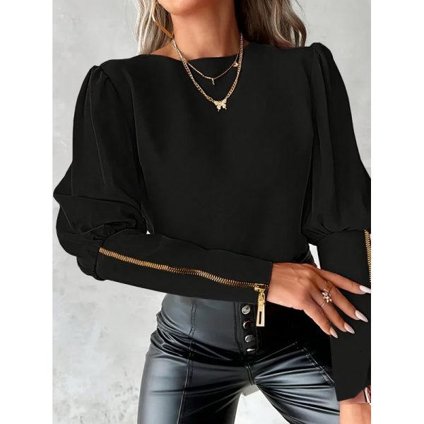 Women Office Long Sleeve Zipper Top Shirt - Image 3