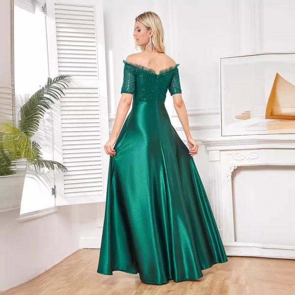 Off-Shoulder Sequin Fishtail Satin Dress - Cocktail Gown - Image 2