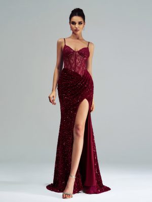 High-End Spaghetti Straps Sleeveless Sequin Cocktail Dress