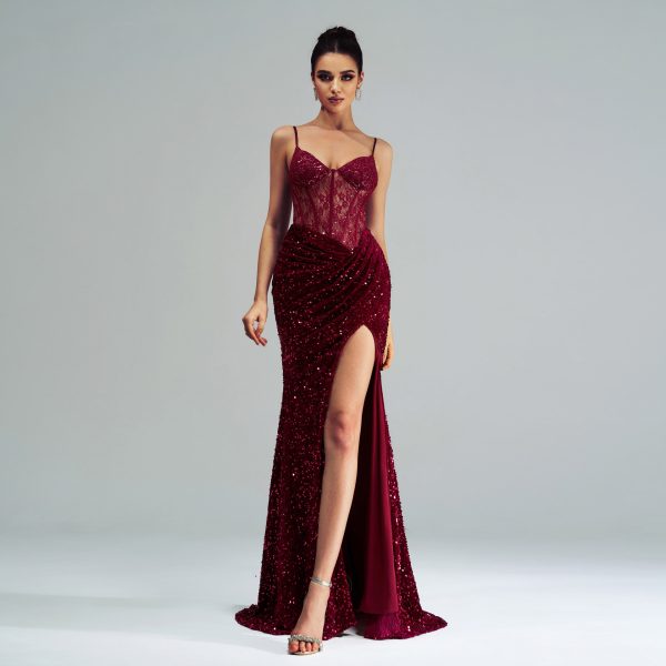 High-End Spaghetti Straps Sleeveless Sequin Cocktail Dress