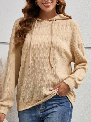 Hooded Loose Casual Solid Color Knitted Sweatshirt for Women