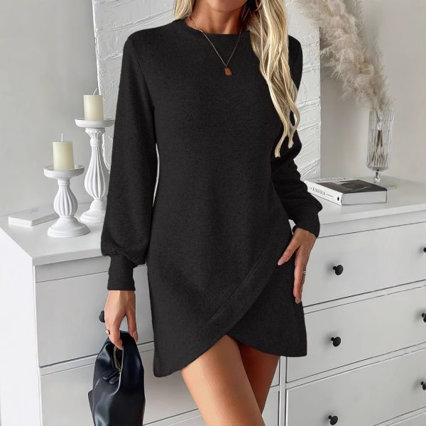 Women’s Elegant Slim Fit Long Sleeve Hem Cross Dress for Spring - Image 4