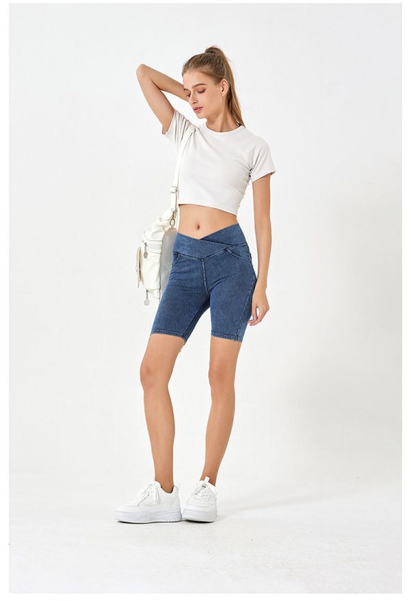 Cross High Waist Denim Shorts for Women - Image 2