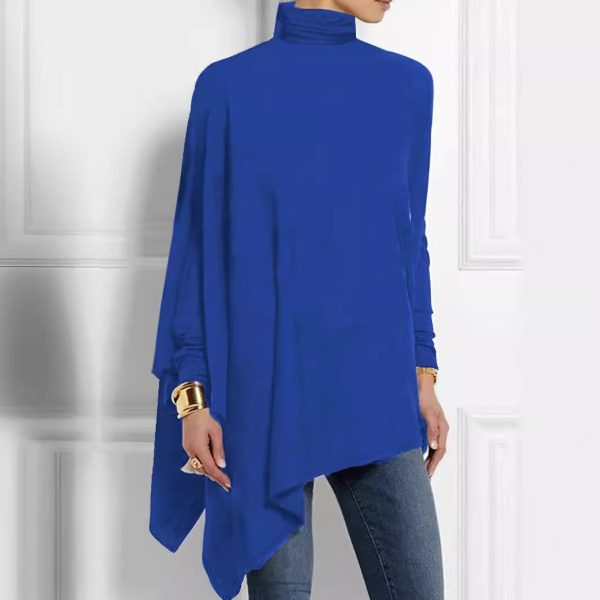 High Neck Loose Long Sleeve Asymmetric Bottoming Top for Women - Image 2