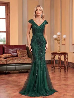 Women’s Green Beaded Fishtail Dress