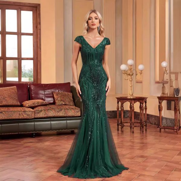 Women’s Green Beaded Fishtail Dress