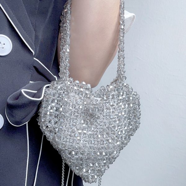 Trendy Silver Acrylic Woven Love Messenger Bag for Women - Image 2