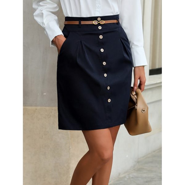 Corduroy Single-Breasted Slim Fit Skirt for Women