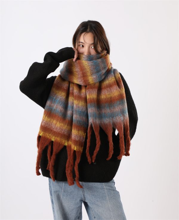 High-Grade Cashmere-Like Mohair Stripe Scarf for Women - Image 2