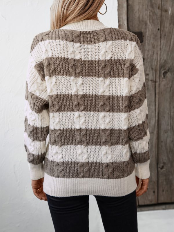 Retro Stripe Twisted Knit Pullover Sweater for Women - Image 2