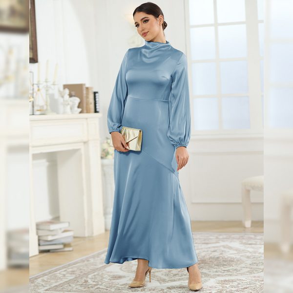 Elegant Satin Long Sleeve Dress – Autumn Loose Evening Dress - Image 3