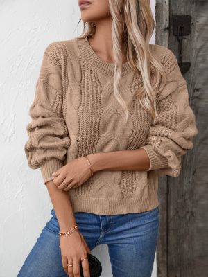 Retro Cable Knit Loose Pullover Sweater for Women