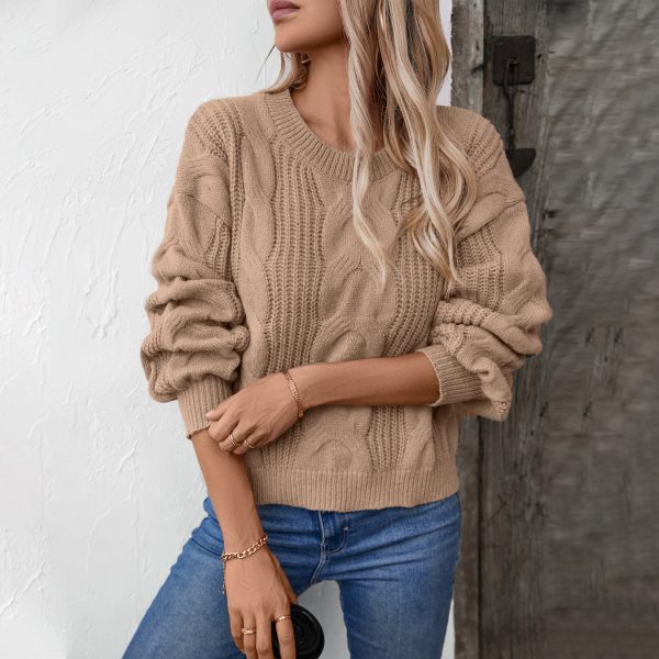 Retro Cable Knit Loose Pullover Sweater for Women