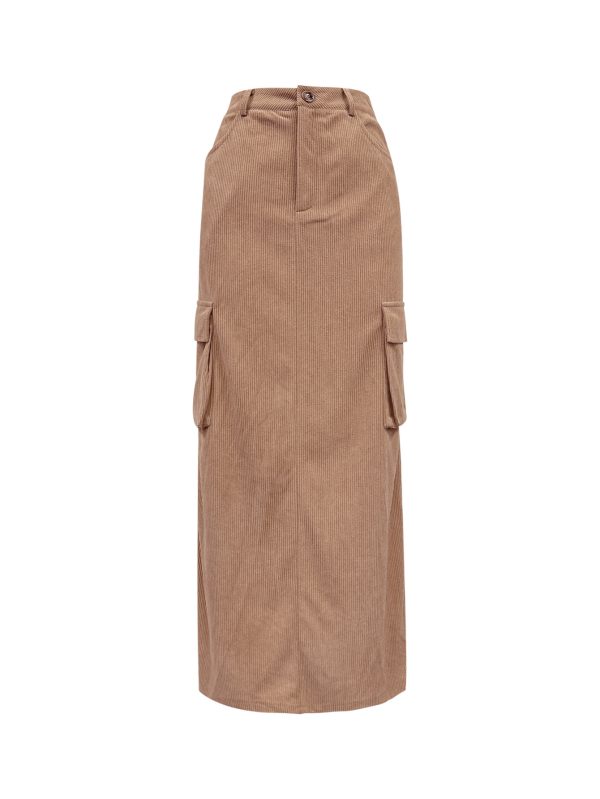 Retro Corduroy Tooling Slit Long Skirt for Women - Image 2