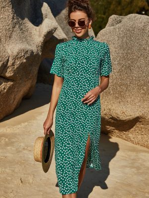 Slimming Floral Sheath Dress – Short Sleeve Vacation Swing Dress