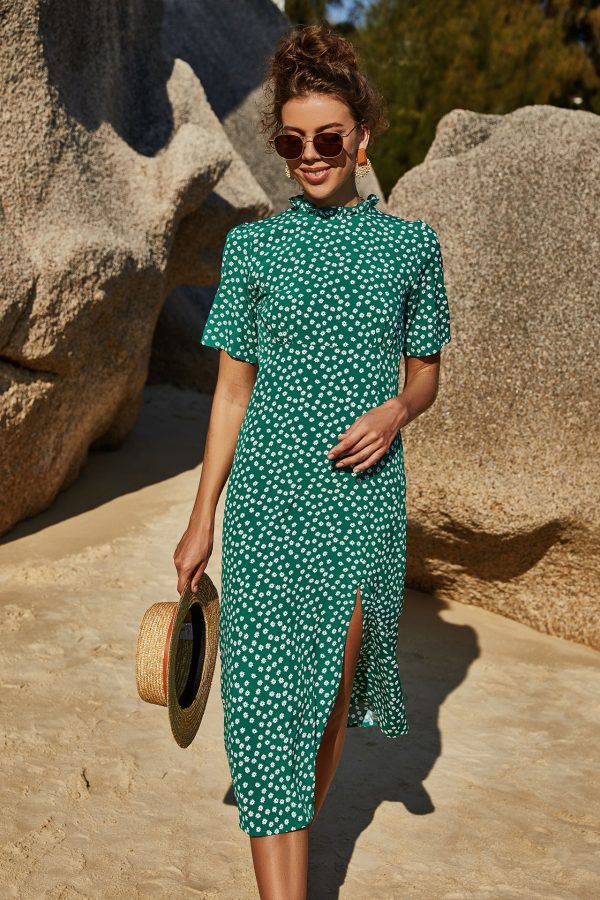 Slimming Floral Sheath Dress – Short Sleeve Vacation Swing Dress