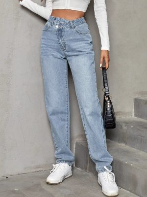 Women’s Trendy High-Waist Slimming Loose Denim Trousers for Casual Style