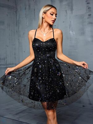 Strap Evening Mesh Double Layer Dinner Party Dress