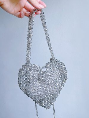 Trendy Silver Acrylic Woven Love Messenger Bag for Women