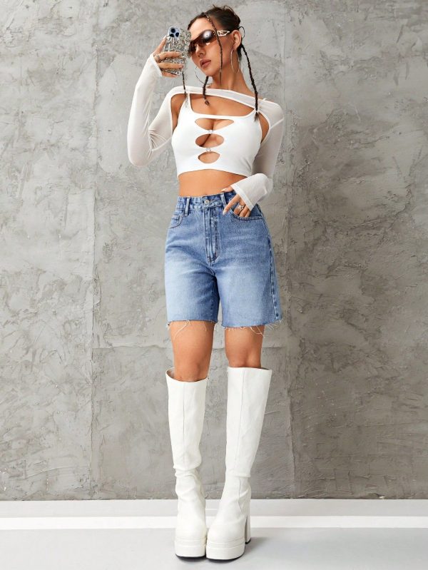 Casual High-Waist Denim Shorts for Women - Image 2