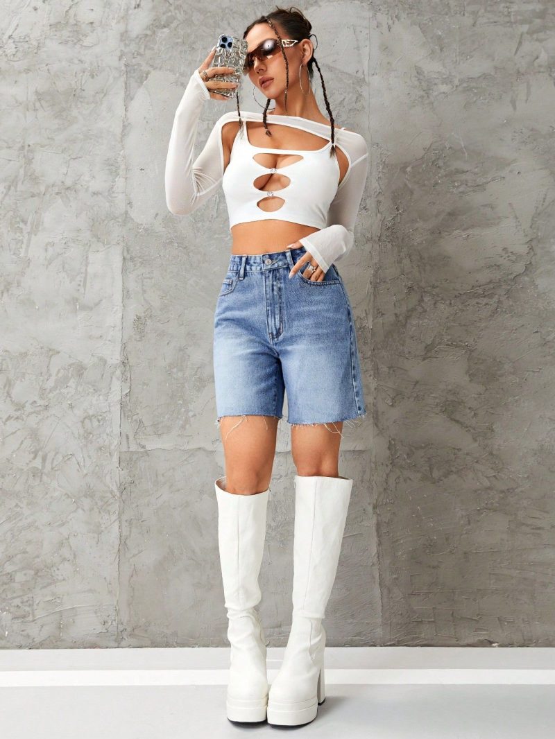 Casual High-Waist Denim Shorts for Women - Image 2