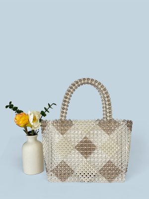 Handmade Woven Diamond Pattern Beaded Large Capacity Bag for Women