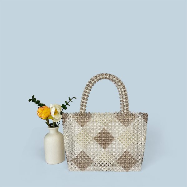 Handmade Woven Diamond Pattern Beaded Large Capacity Bag for Women