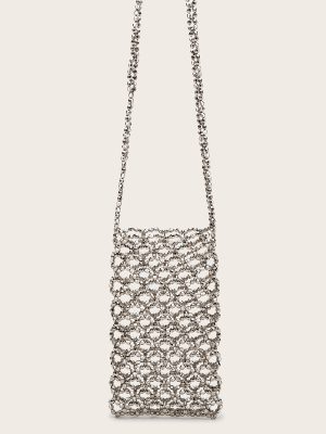 Summer Silver Electroplated Acrylic Beaded Cutout Crossbody Phone Bag