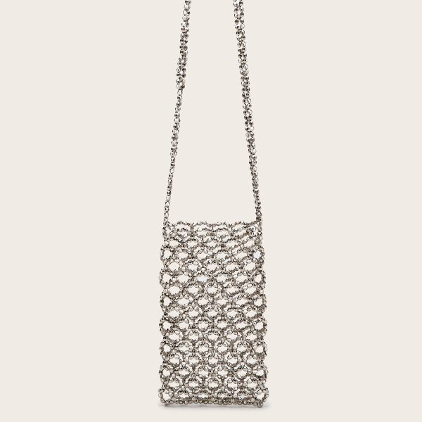 Summer Silver Electroplated Acrylic Beaded Cutout Crossbody Phone Bag