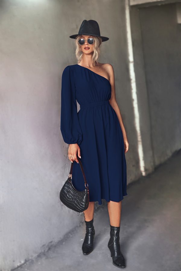 Autumn Women’s Classic Solid Color Long Sleeve Shoulder Dress - Image 2